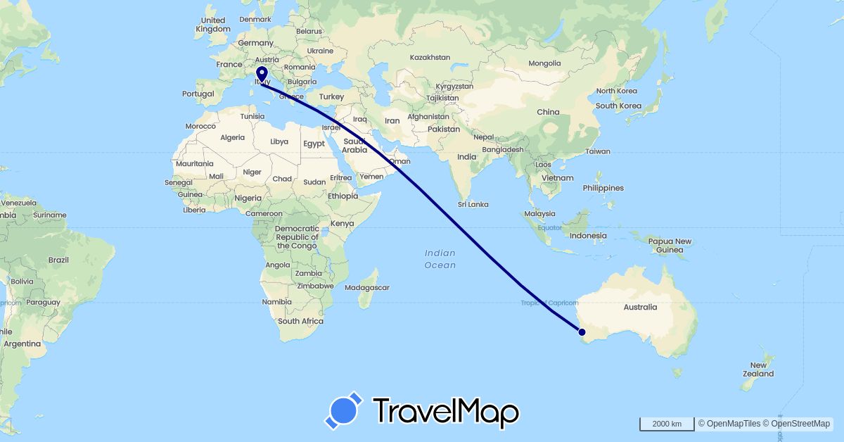 TravelMap itinerary: driving in Australia, Greece, Italy (Europe, Oceania)